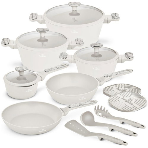 BERLINGERHAUS 15-Piece Cookware Set with Titanium Surface, Sahara Marble Collection - Cookware Set - Main image