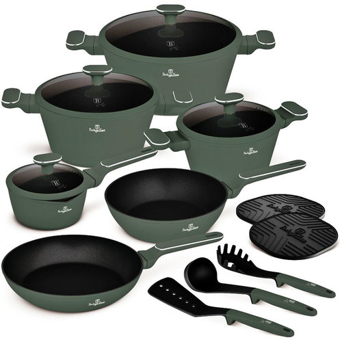 BERLINGERHAUS 15-Piece Cookware Set with Titanium Surface, Matte Green Collection - Cookware Set - Main image