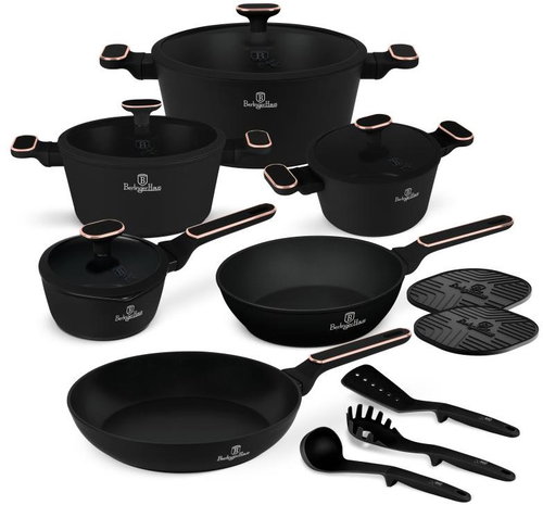 BERLINGERHAUS 15-Piece Cookware Set with Titanium Surface, Black Rose Collection - Cookware Set - Main image