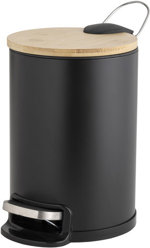 Douceur d'intérieur with silent closing, bamboo, 3 l, MOBELLE, black - Rubbish Bin - Main image