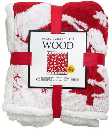 B.E.S. - Petrovice Vánoční deka s beránkem WOOD dárkové balení - červená 130 × 160 cm - Blanket - Main image