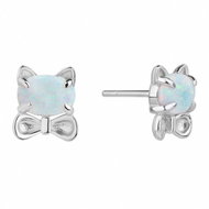 BEALIO 11510 Stříbrné náušnice KOČKA bílý OPÁL (Ag 925/1000, 1,49 g) - Earrings