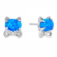 BEALIO 11511 Stříbrné náušnice KOČKA modrý OPÁL (Ag 925/1000, 1,49 g) - Earrings