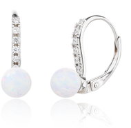 BEALIO 13650 Stříbrné náušnice s kulatým BÍLÝM OPÁLEM 6 mm (Ag 925/1000, 1,82 g) - Earrings