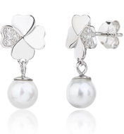 BEALIO 13779 Stříbrné náušnice ČTYŘLÍSTEK s perličkou puzeta (Ag 925/1000, 2,16 g) - Earrings