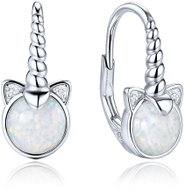 MINET Children's Silver Unicorn Earrings with White Opals and White Zirconia (Ag 925/1000, 2.35g) - Earrings