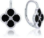 MINET Silver Four-Leaf Clover Earrings with Black Turquoise (Ag 925/1000, 2.45g) - Earrings