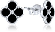 MINET Silver Four-Leaf Clover Earrings with Black Turquoise (Ag 925/1000, 1.95g) - Earrings