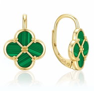 MINET Gold-Plated Silver Earrings with Malachite Clovers (Ag 925/1000, 2.5g) - Earrings