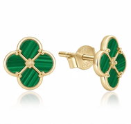 MINET Gold-Plated Silver Four-Leaf Clover Earrings with Malachite (Ag 925/1000, 2.1g) - Earrings