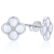MINET Silver Clover Earrings with White Mother of Pearl (Ag 925/1000, 2.15g) - Earrings
