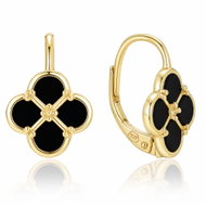 MINET Gold-Plated Silver Four-Leaf Clover Earrings with Black Turquoise (Ag 925/1000, 2.45g) - Earrings