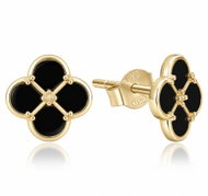 MINET Gold-Plated Silver Earrings with Black Turquoise Four-Leaf Clovers (Ag 925/1000, 2g) - Earrings
