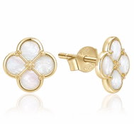 MINET Gold-Plated Silver Four-Leaf Clover Earrings with White Mother-of-Pearl (Ag 925/1000, 2.15g) - Earrings