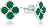 MINET Silver Clover Earrings with Malachite (Ag 925/1000, 2.1g) - Earrings