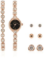 Montine dámská sada hodinek, řetízku a náušnic, růžové zlato - Watch Gift Set