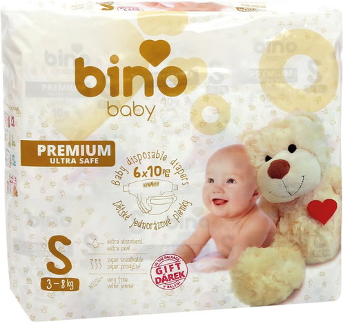 Bino Baby Premium S 3 - 8 kg 2 x 60 pcs - Disposable Nappies - Main image