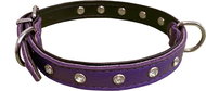 Bafpet Leather collar decorated with rhinestones - Purple, 12mm × 30cm /23-28/ 03107 - Dog Collar