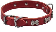 Bafpet Kožený obojek zdobený kostičkami - Červený, 25mm × 50cm /40-47/ 03142K - Dog Collar