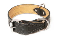 Bafpet Kožený obojek HERRY zdobený šitím - Černý, 40mm × 65cm /47-58/ 07103A - Dog Collar