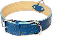 Bafpet Kožený obojek HERRY zdobený šitím - Modrý, 35mm × 60cm /45-55/ 07102A - Dog Collar