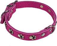 Bafpet Semišový obojek zdobený tlapičkami - Fuchsie, 16mm × 40cm /31-38/ 02107T - Obojek pro psy