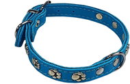 Bafpet Semišový obojek zdobený tlapičkami - Modrý, 14mm × 35cm /26-33/ 02106T - Dog Collar