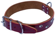 Bonny Leather Collar with Paws - Red, 30mm × 50cm /37-46/ 07140T - Dog Collar