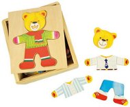 Dřevěné oblékací puzzle v krabičce - Pan Medvěd - Vkládačka