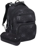 BAGMASTER Zipster 25 A černý s bílými květy: batoh, penál - School Set