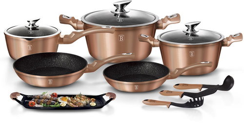 BerlingerHaus Rosegold Metallic Line Cookware Set, 14pcs - Kitchenware Set - Main image