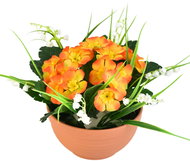 BerryHome Primulky oranžové v terakotové misce, průměr 23/ 20 cm - Artificial Flower