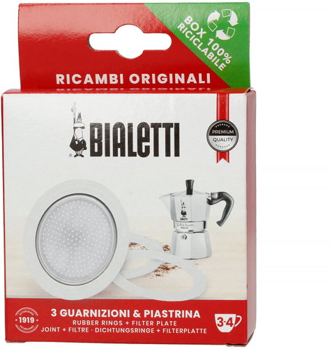 Bialetti Gaskets (3pcs) + Filter for 3–4 cup Aluminium Moka Pots - Spare Part - Main image