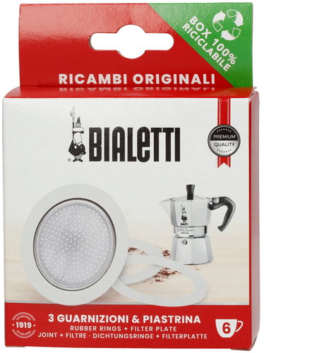 Bialetti Seals (3 pcs) + Filter for 6-Cup Aluminium Moka Pots - Spare Part - Main image