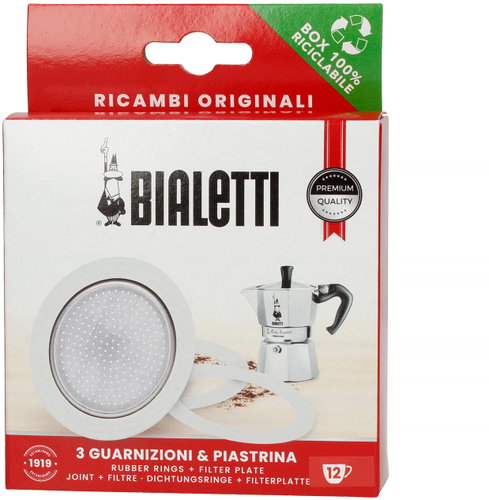 Bialetti Seals (3 pcs) + Filter for 12-Cup Aluminium Moka Pots - Spare Part - Main image