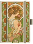 BALOUŠEK David Lamino denní Alfons Mucha 2027, zelený, A5, 14,3 × 20,5 cm - Planner