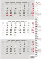 Helmet Wall calendar - Three months grey with notes 2024 - Wall Calendar