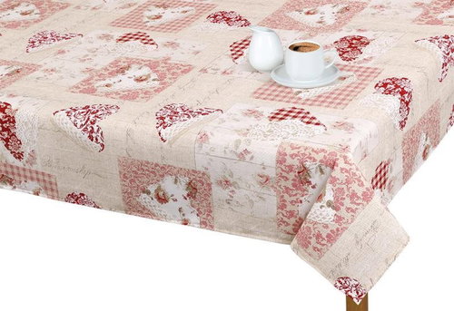 Bellatex Tablecloth EMA - 140 × 200 cm - patchwork heart pink - Tablecloth - Main image