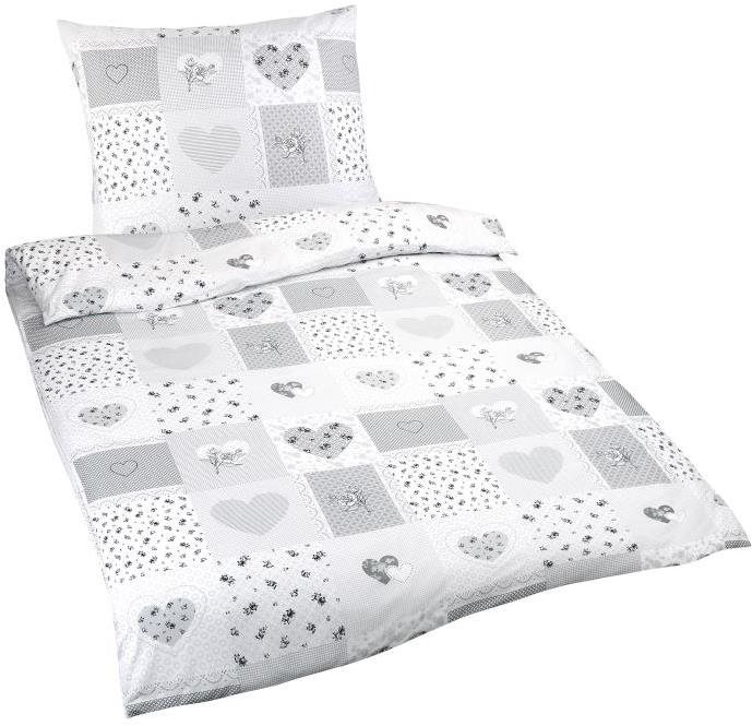 Bellatex pamut - 140 × 200, 70 × 90 cm - szürke szív patchwork