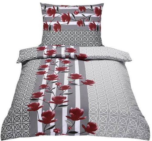 Bellatex Bavlněné - 140 × 200, 70 × 90 cm - keřík na šedé - růžová, šedá - Bed Linen - Main image