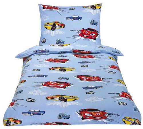 Bellatex Bavlněné Junior - 140 × 200, 70 × 90 cm - závodní auta sv.modrá - Bed Linen - Main image
