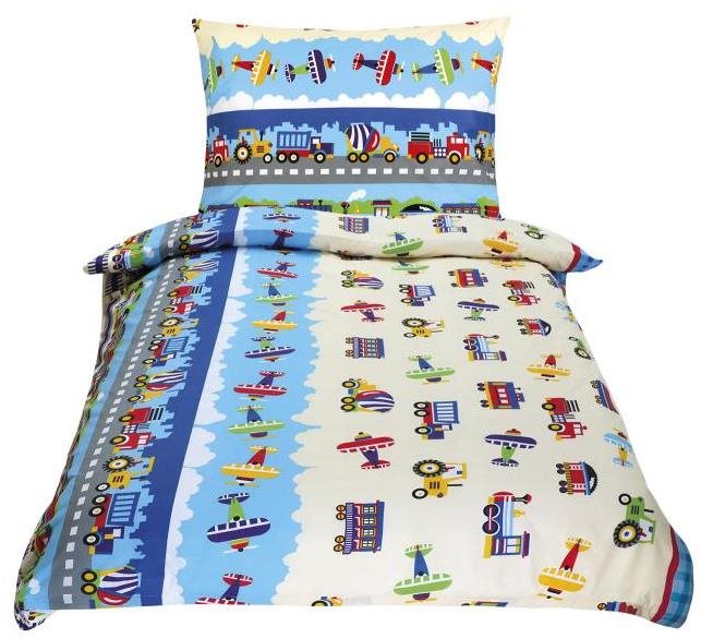 Bellatex Junior pamut - 140×200, 70×90 cm - repülőgépek és autók, kék