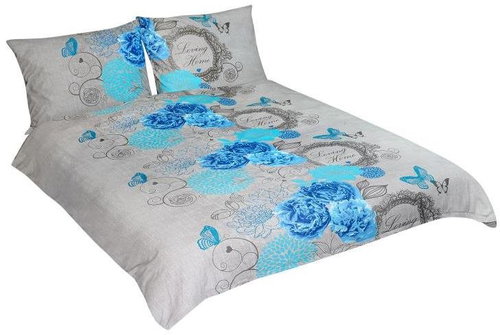 Bellatex Bavlna na dvoudeku - 1x 240 × 200, 2ks 70 × 90 cm - modrá růže - Bed Linen - Main image