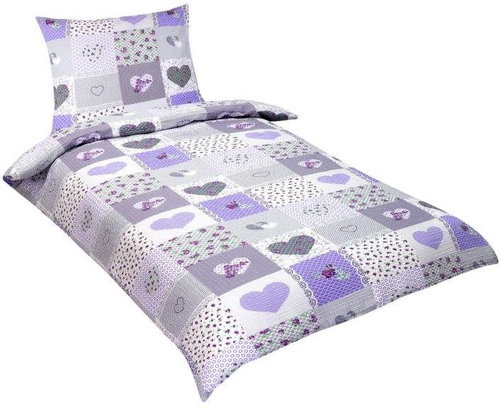 Bellatex Bavlněné - 140 × 220, 70 × 90 cm - fialové srdce - Bed Linen - Main image