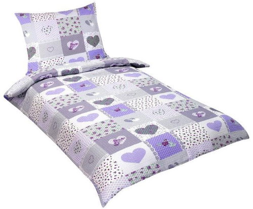 Bellatex Krepové - 140 × 220, 70 × 90 cm - fialové srdce - Bed Linen - Main image