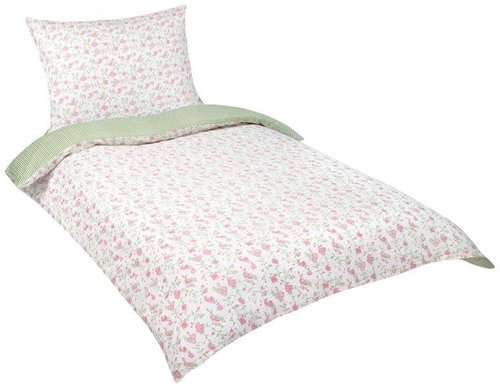 Bellatex Krepové - 140 × 200, 70 × 90 cm - růžovozelený květ / zelený proužek - Bed Linen - Main image