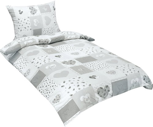 BELLATEX s.r.o. Povlečení flanel 12/108 srdce patchwork šedý 140 × 200, 70 × 90 - Bed Linen - Main image