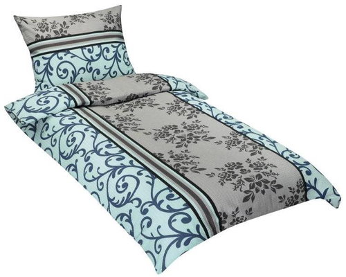 BELLATEX s. r. o. Linen crepe 80/571 turquoise ornament 140 × 200, 70 × 90 - Bed Linen - Main image