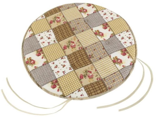 Bellatex Adéla guľatý hladký - priemer 40 cm, výška puru 3 cm - ružička s kockou béžová - Vankúš na sedenie - Hlavný obrázok