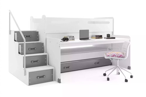 BMS GROUP Max bunk bed for 1 - 3 persons, white - graphite, 80 × 200 with extra bed and mattress - Bed - Main image
